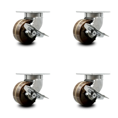Service Caster 6 Inch Heavy Duty High Temp Phenolic Swivel Caster Set with Brakes SCC, 4PK SCC-KP92S630-PHRHT-SLB-4